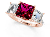 Rose gold Three-Stone Princess Cut Garnet Ring with Round  Pavé Band and Prong Setting_13
