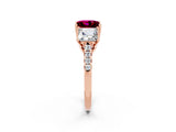 Rose gold Three-Stone Princess Cut Garnet Ring with Round  Pavé Band and Prong Setting_14