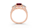 Rose gold Three-Stone Princess Cut Garnet Ring with Round  Pavé Band and Prong Setting_15