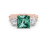 Rose gold Three-Stone Princess Cut Green Sapphire Braided Band Ring with Four-Prong Setting_12