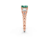 Rose gold Three-Stone Princess Cut Green Sapphire Braided Band Ring with Four-Prong Setting_14