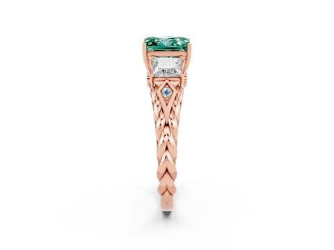 Rose gold Three-Stone Princess Cut Green Sapphire Braided Band Ring with Four-Prong Setting_14
