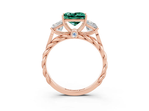 Rose gold Three-Stone Princess Cut Green Sapphire Braided Band Ring with Four-Prong Setting_15