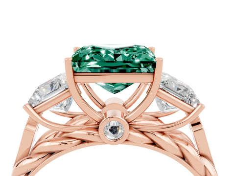 Rose gold Three-Stone Princess Cut Green Sapphire Braided Band Ring with Four-Prong Setting_16