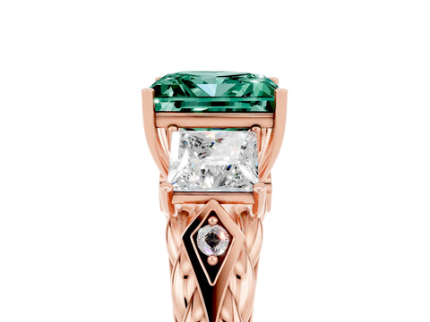 Rose gold Three-Stone Princess Cut Green Sapphire Braided Band Ring with Four-Prong Setting_17