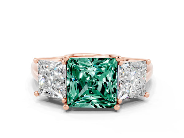 Rose gold Three-Stone Princess Cut Green Sapphire Engagement Ring with Prong Setting