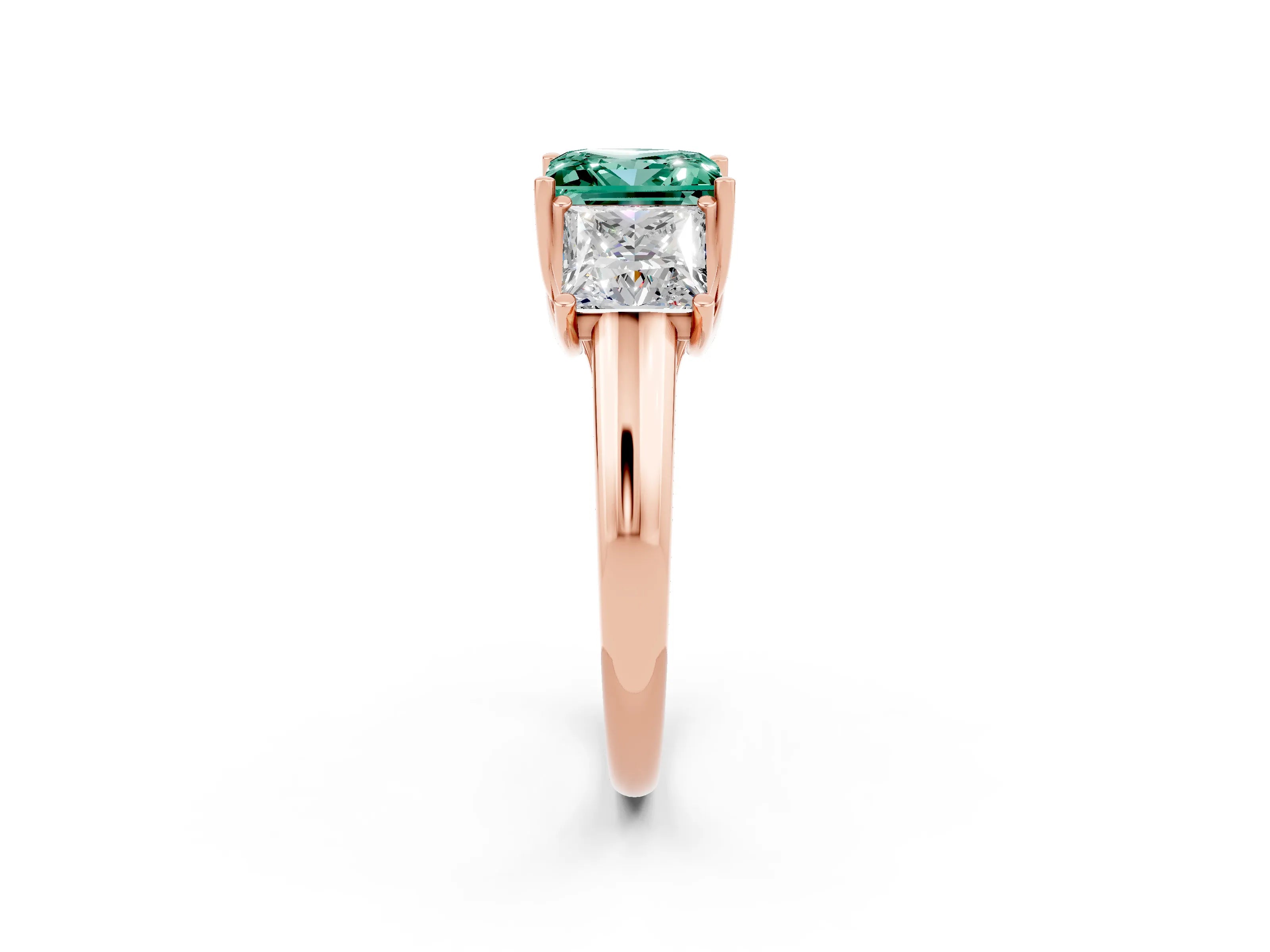 Rose gold Three-Stone Princess Cut Green Sapphire Engagement Ring with Prong Setting_2
