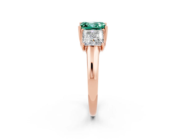 Rose gold Three-Stone Princess Cut Green Sapphire Engagement Ring with Prong Setting