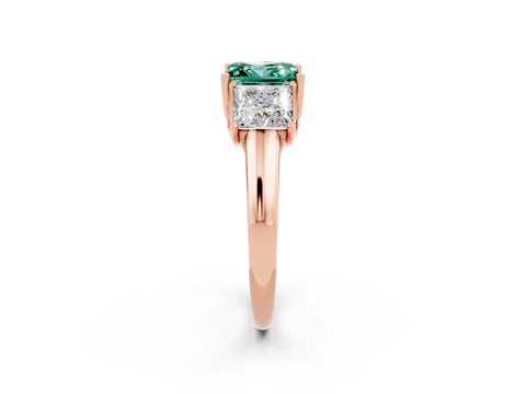 Rose gold Three-Stone Princess Cut Green Sapphire Engagement Ring with Prong Setting_2
