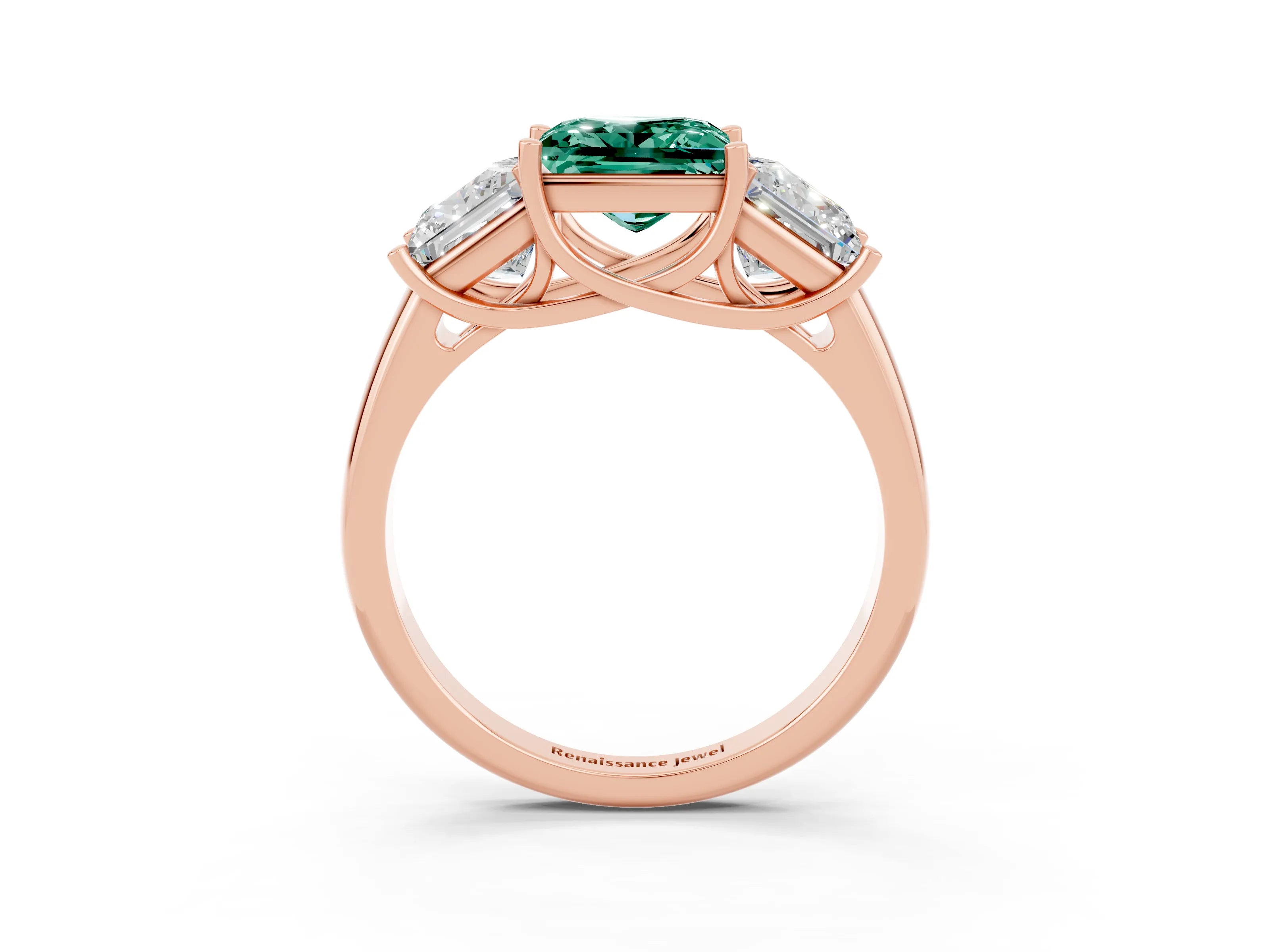 Rose gold Three-Stone Princess Cut Green Sapphire Engagement Ring with Prong Setting_3
