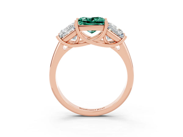 Rose gold Three-Stone Princess Cut Green Sapphire Engagement Ring with Prong Setting