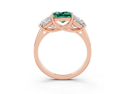 Rose gold Three-Stone Princess Cut Green Sapphire Engagement Ring with Prong Setting_3