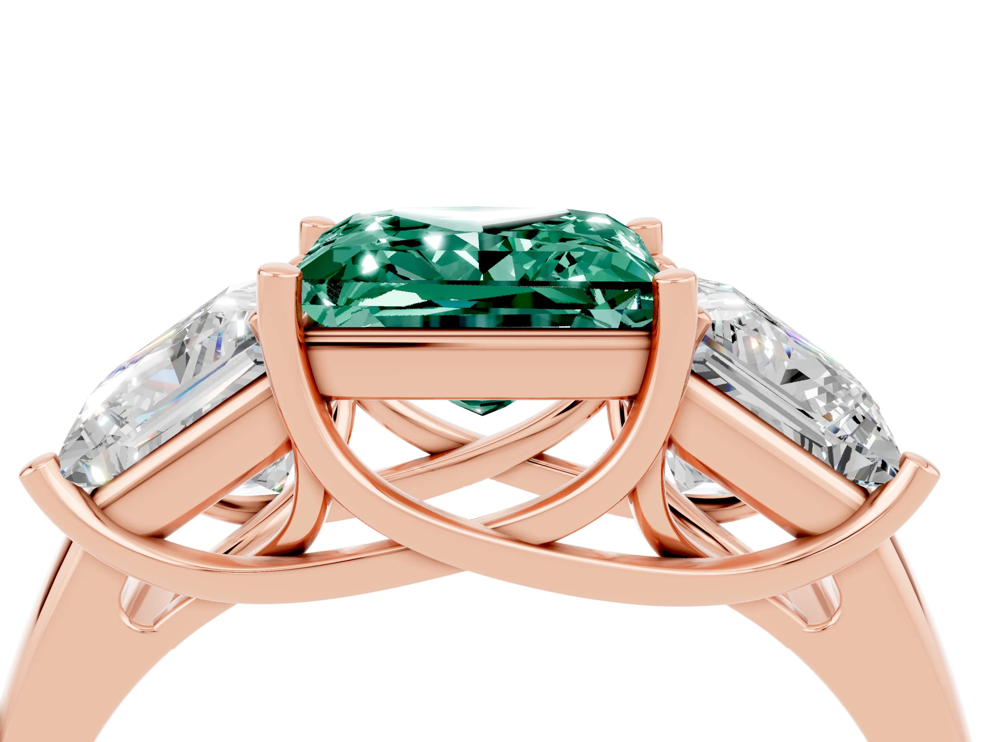 Rose gold Three-Stone Princess Cut Green Sapphire Engagement Ring with Prong Setting_4