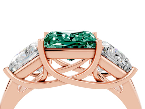 Rose gold Three-Stone Princess Cut Green Sapphire Engagement Ring with Prong Setting_4