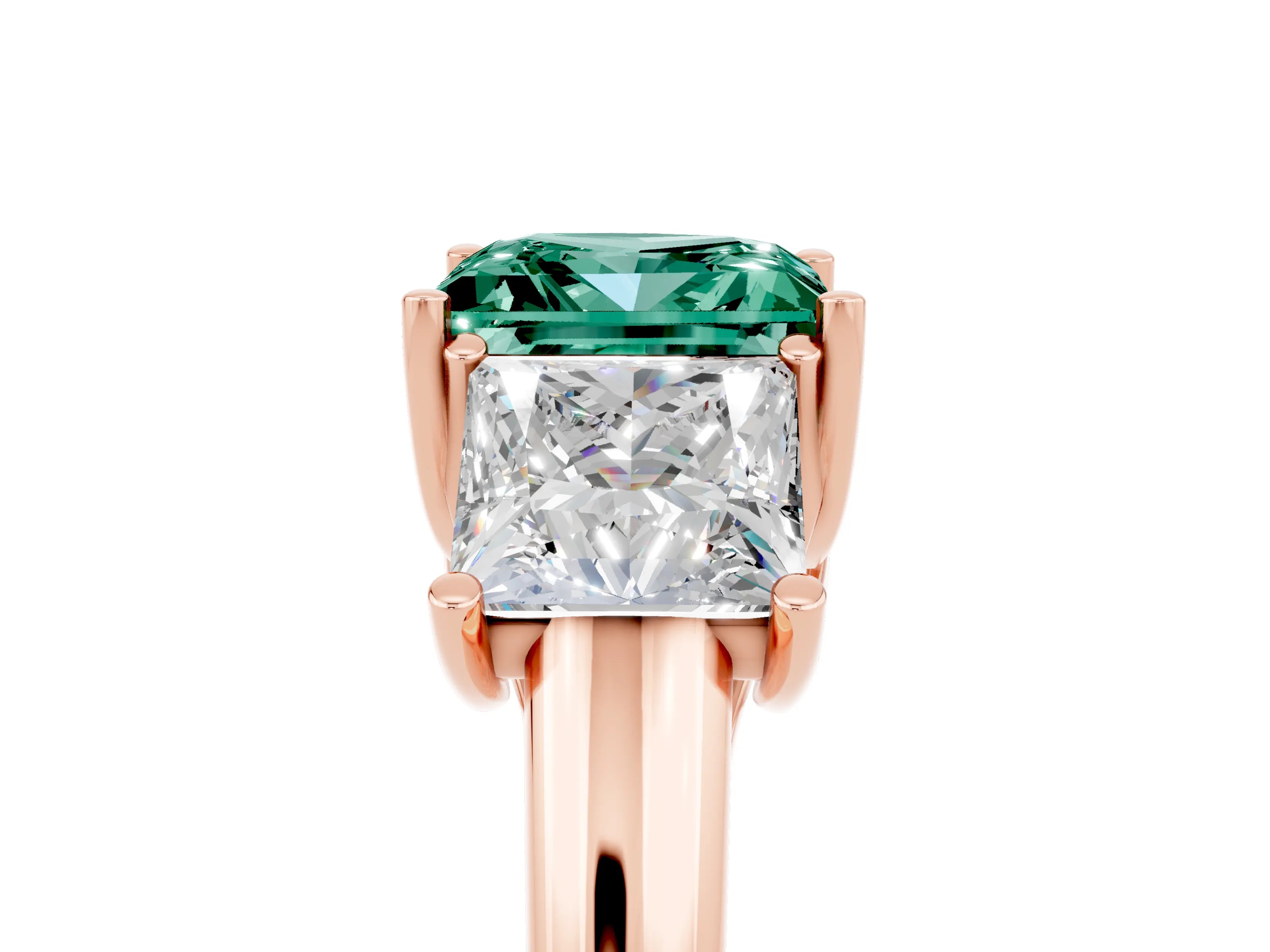 Rose gold Three-Stone Princess Cut Green Sapphire Engagement Ring with Prong Setting_5