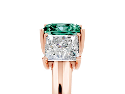 Rose gold Three-Stone Princess Cut Green Sapphire Engagement Ring with Prong Setting_5