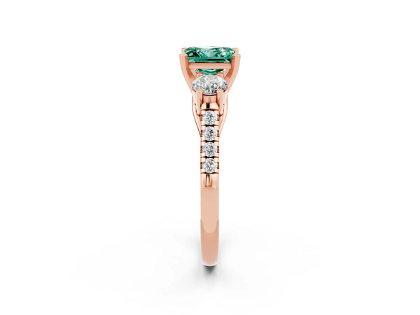 Rose gold Three-Stone Princess Cut Green Sapphire Pavé Band with Four-Prong Setting