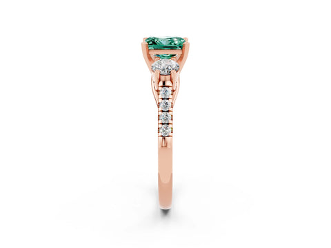 Rose gold Three-Stone Princess Cut Green Sapphire Pavé Band with Four-Prong Setting_2