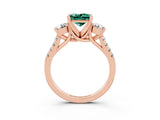 Rose gold Three-Stone Princess Cut Green Sapphire Pavé Band with Four-Prong Setting_3