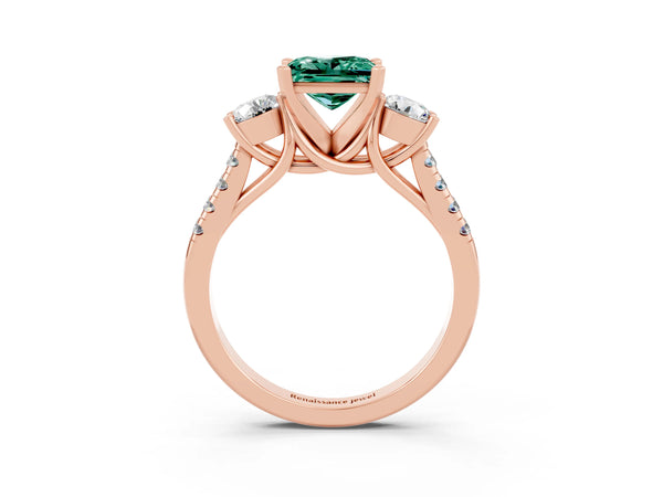 Rose gold Three-Stone Princess Cut Green Sapphire Pavé Band with Four-Prong Setting