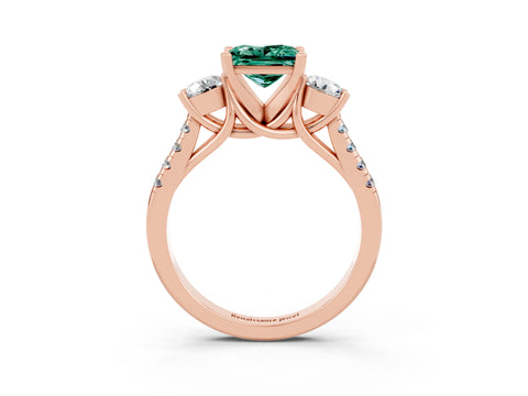 Rose gold Three-Stone Princess Cut Green Sapphire Pavé Band with Four-Prong Setting_3