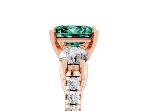 Rose gold Three-Stone Princess Cut Green Sapphire Pavé Band with Four-Prong Setting_5