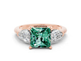 Rose gold Three-Stone Princess Cut Green Sapphire Ring with Pear Side Stones and Four-Prong Setting