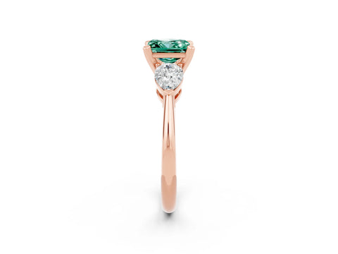 Rose gold Three-Stone Princess Cut Green Sapphire Ring with Pear Side Stones and Four-Prong Setting_2