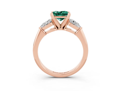 Rose gold Three-Stone Princess Cut Green Sapphire Ring with Pear Side Stones and Four-Prong Setting_3