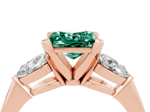 Rose gold Three-Stone Princess Cut Green Sapphire Ring with Pear Side Stones and Four-Prong Setting_4