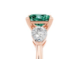 Rose gold Three-Stone Princess Cut Green Sapphire Ring with Pear Side Stones and Four-Prong Setting_5