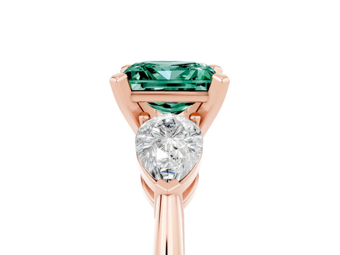 Rose gold Three-Stone Princess Cut Green Sapphire Ring with Pear Side Stones and Four-Prong Setting_5