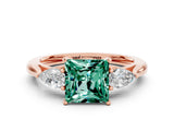 Rose gold Three-Stone Princess Cut Green Sapphire Ring with Pear  Side Stones in Four-Prong Setting_12