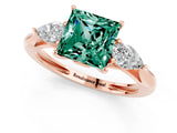 Rose gold Three-Stone Princess Cut Green Sapphire Ring with Pear  Side Stones in Four-Prong Setting_13
