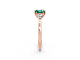 Rose gold Three-Stone Princess Cut Green Sapphire Ring with Pear  Side Stones in Four-Prong Setting_14