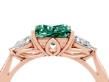 Rose gold Three-Stone Princess Cut Green Sapphire Ring with Pear  Side Stones in Four-Prong Setting_16