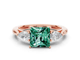 Rose gold Three-Stone Princess Cut Green Sapphire Ring with Pear  Side Stones in Four-Prong Setting_36