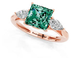 Rose gold Three-Stone Princess Cut Green Sapphire Ring with Pear  Side Stones in Four-Prong Setting_37