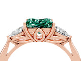 Rose gold Three-Stone Princess Cut Green Sapphire Ring with Pear  Side Stones in Four-Prong Setting_40