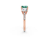 Rose gold Three-Stone Princess Cut Green Sapphire Ring with Round  Pavé Band and Prong Setting_14