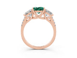 Rose gold Three-Stone Princess Cut Green Sapphire Ring with Round  Pavé Band and Prong Setting_15