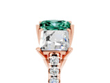 Rose gold Three-Stone Princess Cut Green Sapphire Ring with Round  Pavé Band and Prong Setting_17