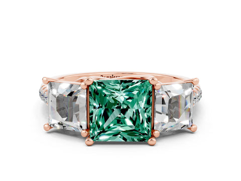 Rose gold Three-Stone Princess Cut Green Sapphire Ring with Round  Pavé Band and Prong Setting_24