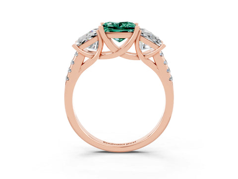 Rose gold Three-Stone Princess Cut Green Sapphire Ring with Round  Pavé Band and Prong Setting_27