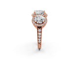 Rose gold Three-Stone Princess Cut Halo Diamond Milgrain Band with Four-Prong Setting_5