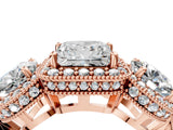 Rose gold Three-Stone Princess Cut Halo Diamond Milgrain Band with Four-Prong Setting_7