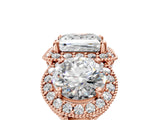 Rose gold Three-Stone Princess Cut Halo Diamond Milgrain Band with Four-Prong Setting_8