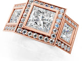 Rose gold Three-Stone Princess Cut Halo Pavé Diamond Ring_4