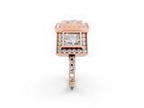 Rose gold Three-Stone Princess Cut Halo Pavé Diamond Ring_5