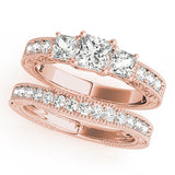 Rose gold Three-Stone Princess Cut Milgrain Pavé Engagement Ring 1